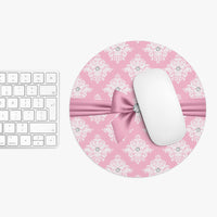 Mouse Pad-Glam Pink Mauve Bow-White Damask Diamonds