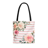 Tote Bag-Pink Cream Floral Dream-Stripes