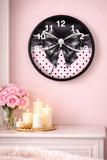 Black Satin Diamond Bow - Pink Polka Dots - Wall Clock