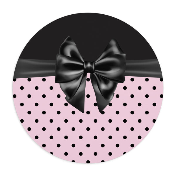 Mouse Pad-Glam Black Bow-Soft Pink-Black Polka Dots