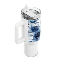 Glam Cup Tumbler, 40oz - Blue & White Floral Watercolor - White