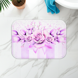 Bath Mat - Lavender Ribbons & Roses - Glam Watercolor Floral Stripes