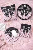 Black Satin Diamond Bow - Pink Polka Dots - Square Pillow
