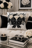 Ivory Noir Couture Diamond Bow - Square Pillow
