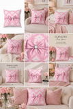 Square Pillow-Glam Pink Mauve Bow-White Damask Diamonds
