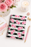 Pretty Pink Roses - Black Stripes - Spiral Notebook (Small)