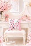 Cherry Blossoms - White & Pink - Square Pillow