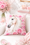 Blushing Rose Equestrian Horse - Square Pillow