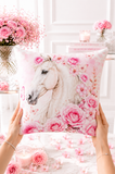 Blushing Rose Equestrian Horse - Square Pillow