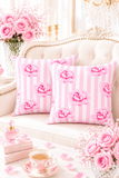 Square Pillow-Magenta Pink-Floral Pinstripes