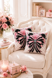 Pink Noir Couture Diamond Bow - Square Pillow