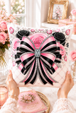Pink Noir Couture Diamond Bow - Square Pillow