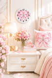 Candy Stripe Pink Couture Bow - Wall Clock