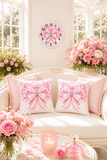 Candy Stripe Pink Couture Bow - Square Pillow