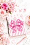 Princess Pink Damask Bow - Spiral Notebook