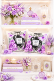 Square Pillow - Purple Midnight Roses - Perfume Bottle White