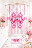 Princess Pink Damask Bow - Shower Curtains
