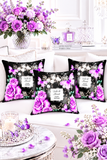 Square Pillow - Purple Midnight Roses - Perfume Bottle Black