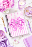 Orchid Lilac Damask Bow - Spiral Notebook