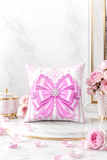 Orchid Lilac Damask Bow - Square Pillow