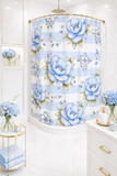 Powder Blue Sugar Blossom Stripes - Shower Curtains