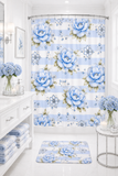 Powder Blue Sugar Blossom Stripes - Shower Curtains