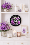 Wall Clock - Purple Midnight Roses - Perfume Bottle Black