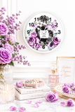 Wall Clock - Purple Midnight Roses - Perfume Bottle White