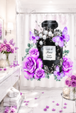 Shower Curtains - Purple Midnight Roses - Perfume Bottle White
