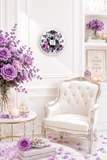 Wall Clock - Purple Midnight Roses - Perfume Bottle White