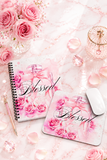Spiral Notebook (Small) - Pink Blush & Roses Perfume Bottle - Blessed Black (Faith)