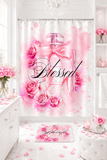 Shower Curtains - Pink Blush & Roses Perfume Bottle - Blessed Black (Faith)