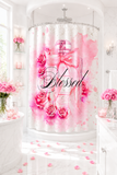 Shower Curtains - Pink Blush & Roses Perfume Bottle - Blessed Black (Faith)