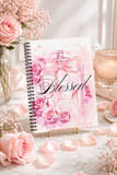 Spiral Notebook (Small) - Pink Blush & Roses Perfume Bottle - Blessed Black (Faith)