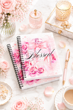 Spiral Notebook (Small) - Pink Blush & Roses Perfume Bottle - Blessed Black (Faith)