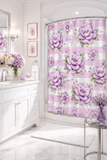 Lilac Sugar Blossom Stripes - Shower Curtains