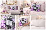 Square Pillow - Purple Midnight Roses - Perfume Bottle White