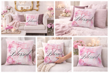 Square Pillow - Pink & Blush Perfume Bottle - Blessed Black (Faith)