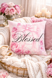 Square Pillow - Pink & Blush Perfume Bottle - Blessed Black (Faith)