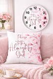 Pink Flower Bouquet - Praise Almighty God - Square Pillow (Faith)