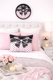 Black Satin Diamond Bow - Pink Polka Dots - Wall Clock