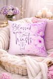 Purple Flower Bouquet - Blessed is the One - Square Pillow (Faith)