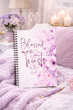Purple Flower Bouquet - Blessed is the One - Spiral Notebook (Faith)