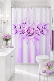 Shower Curtains - Lavender Ribbons & Roses - Glam Watercolor Floral Stripes