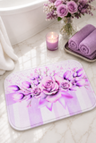 Bath Mat - Lavender Ribbons & Roses - Glam Watercolor Floral Stripes