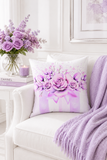 Square Pillow -Lavender Ribbons & Roses - Glam Watercolor Floral Stripes