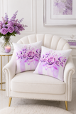 Square Pillow -Lavender Ribbons & Roses - Glam Watercolor Floral Stripes
