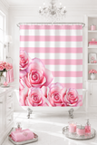 Shower Curtains - Pink Stripes - Floral Roses