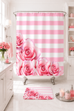 Shower Curtains - Pink Stripes - Floral Roses