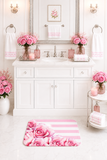 Bath Mat - Pink Stripes - Floral Roses